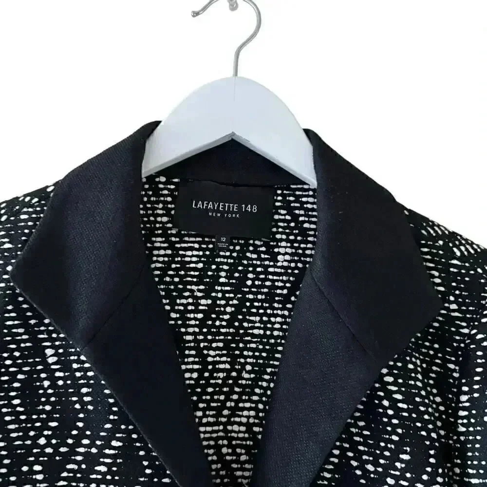 Lafayette 148 Women’s Blazer Black White Flat Hook and Eye Closure Versatile 12